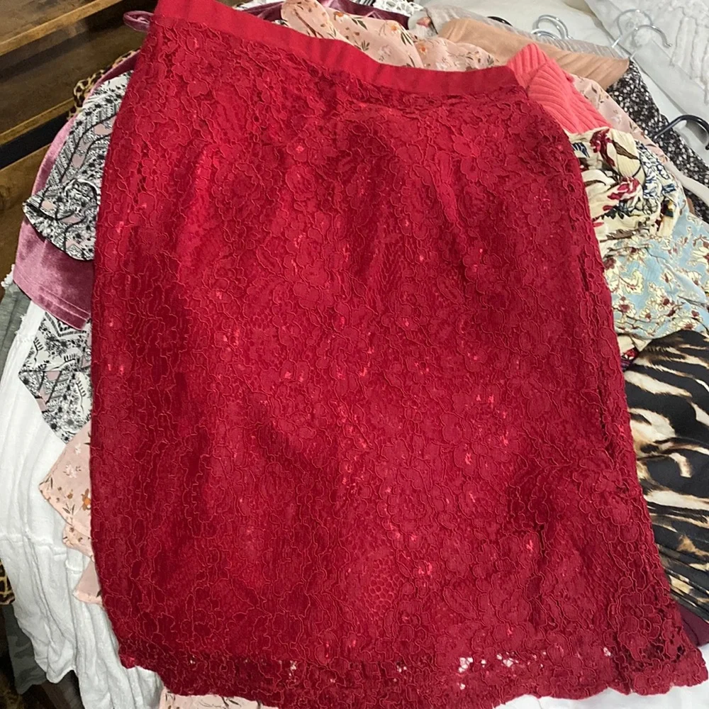 Sweet Modesty women’s red lace pencil skirt - Picture 2 of 6